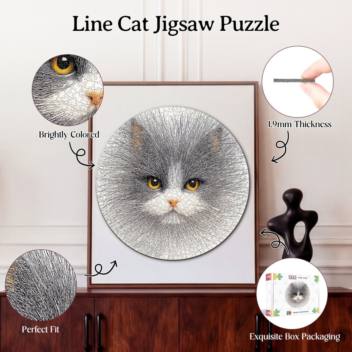 Artistic 1000 - Piece Cardboard Jigsaw Puzzle - Line Cat - KAAYEE Puzzle
