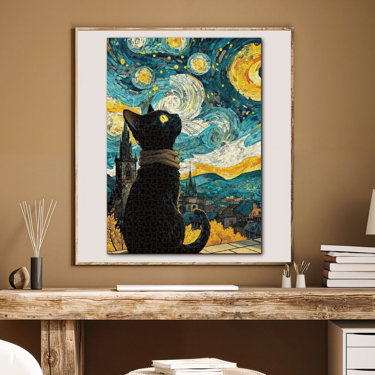 Artistic 1000 - Piece Cardboard Jigsaw Puzzle - Moonlit Black Cat - KAAYEE Puzzle