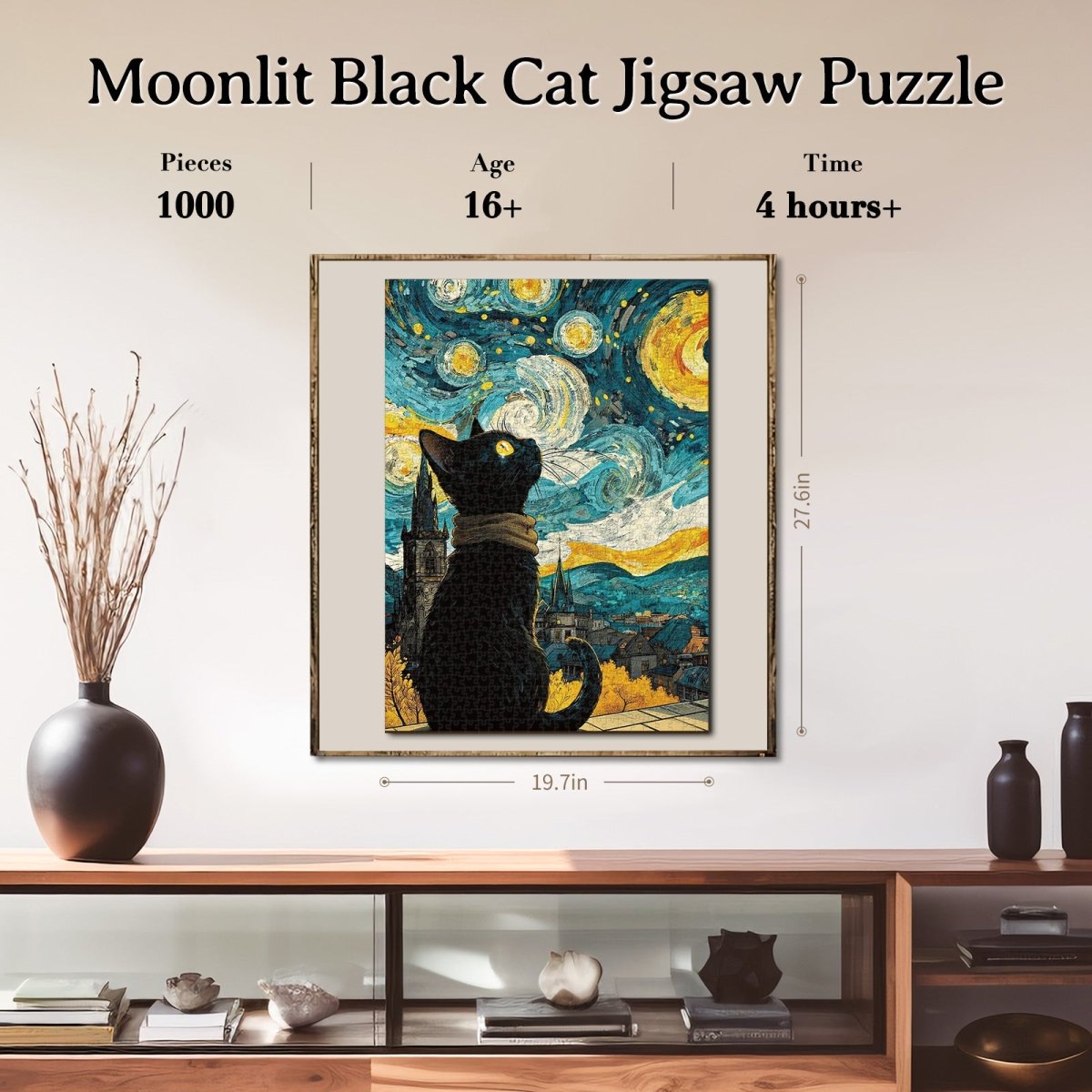 Artistic 1000 - Piece Cardboard Jigsaw Puzzle - Moonlit Black Cat - KAAYEE Puzzle