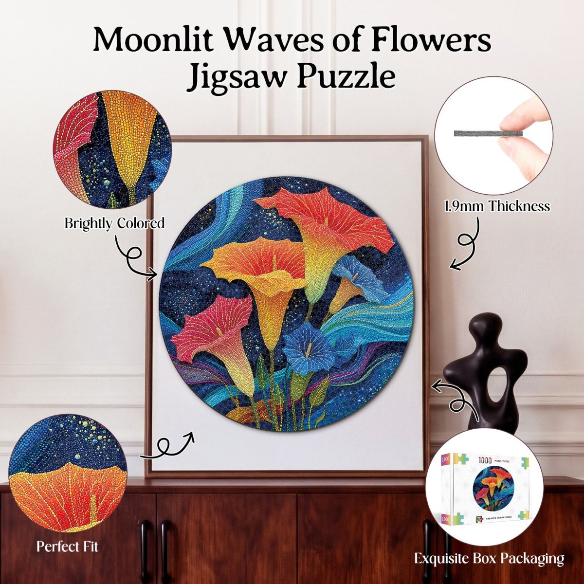 Artistic 1000 - Piece Cardboard Jigsaw Puzzle - Moonlit Waves of Flowers - KAAYEE Puzzle