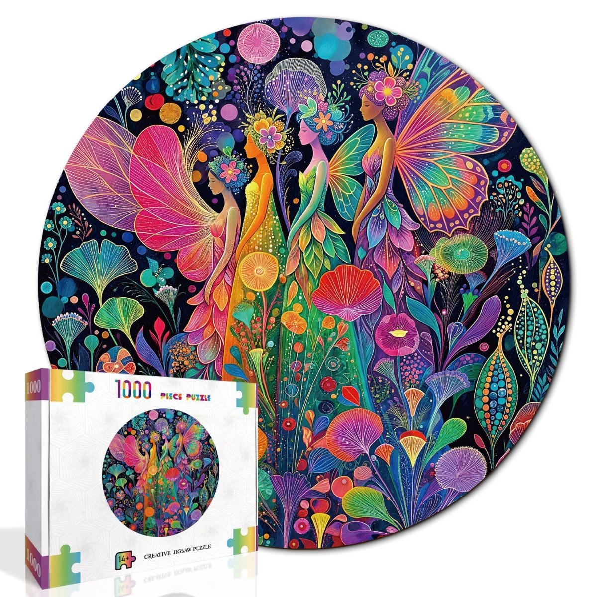 Artistic 1000 - Piece Cardboard Jigsaw Puzzle - Neon Bloom Fairies - KAAYEE Puzzle