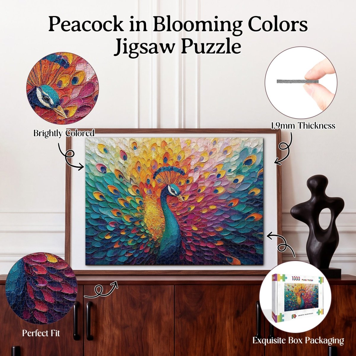 Artistic 1000 - Piece Cardboard Jigsaw Puzzle - Peacock in Blooming Colors - KAAYEE Puzzle