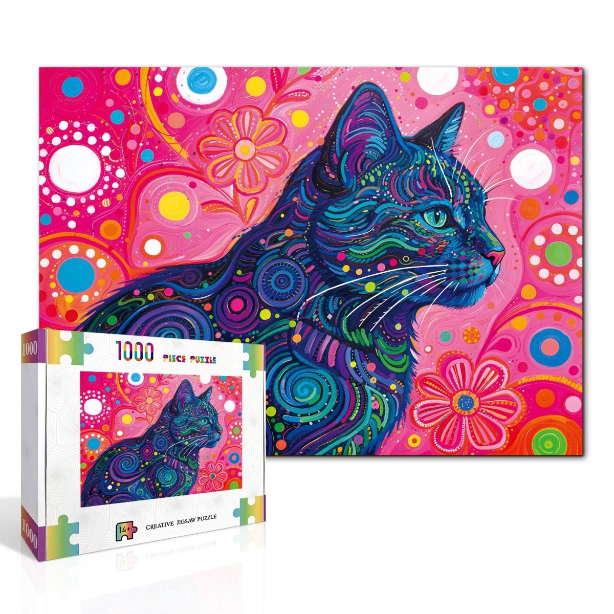 Artistic 1000 - Piece Cardboard Jigsaw Puzzle - Psychedelic Cat - KAAYEE Puzzle