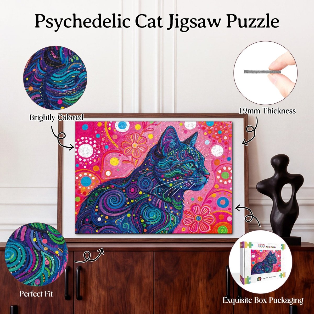 Artistic 1000 - Piece Cardboard Jigsaw Puzzle - Psychedelic Cat - KAAYEE Puzzle