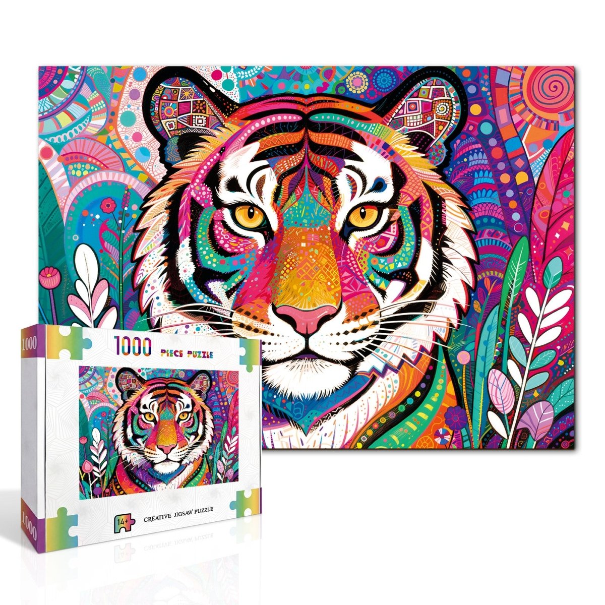 Artistic 1000 - Piece Cardboard Jigsaw Puzzle - Psychedelic Tiger King - KAAYEE Puzzle