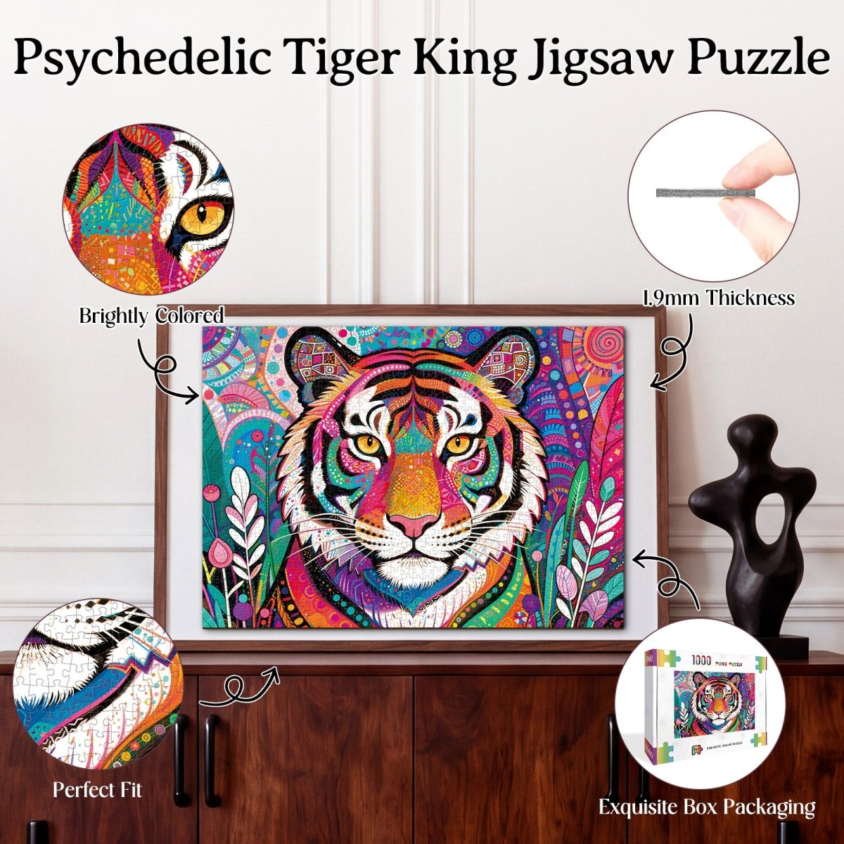 Artistic 1000 - Piece Cardboard Jigsaw Puzzle - Psychedelic Tiger King - KAAYEE Puzzle