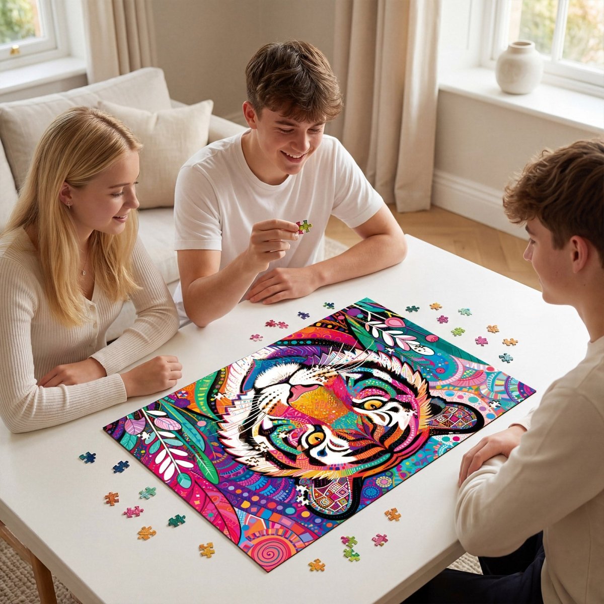 Artistic 1000 - Piece Cardboard Jigsaw Puzzle - Psychedelic Tiger King - KAAYEE Puzzle