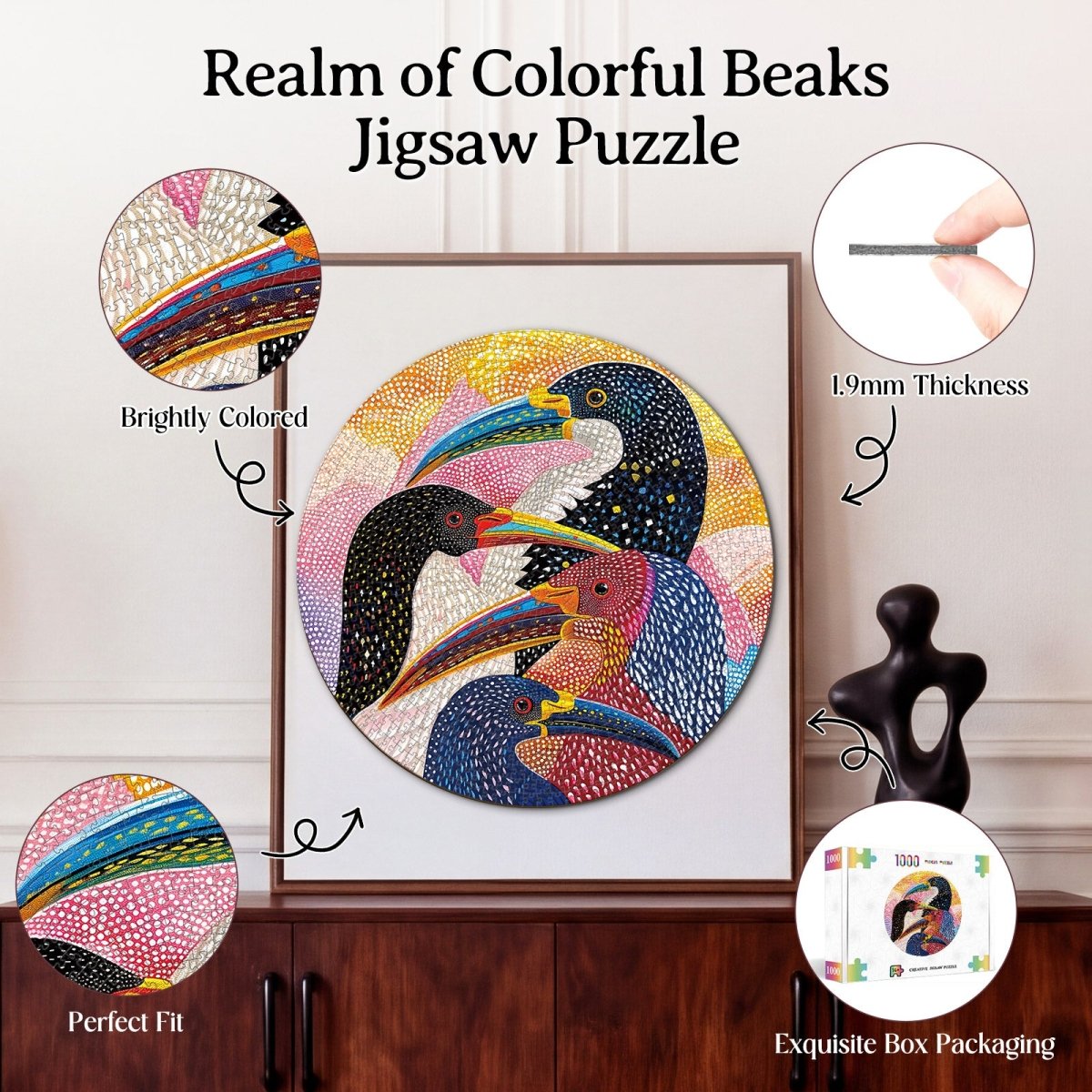Artistic 1000 - Piece Cardboard Jigsaw Puzzle - Realm of Colorful Beaks - KAAYEE Puzzle