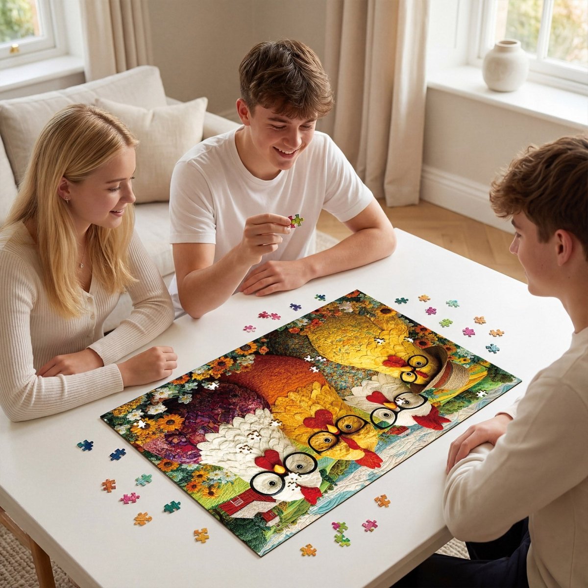 Artistic 1000 - Piece Cardboard Jigsaw Puzzle - The Floral Chicken Club - KAAYEE Puzzle