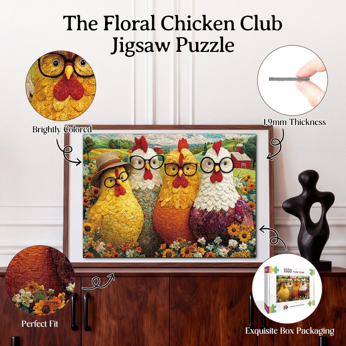 Artistic 1000 - Piece Cardboard Jigsaw Puzzle - The Floral Chicken Club - KAAYEE Puzzle