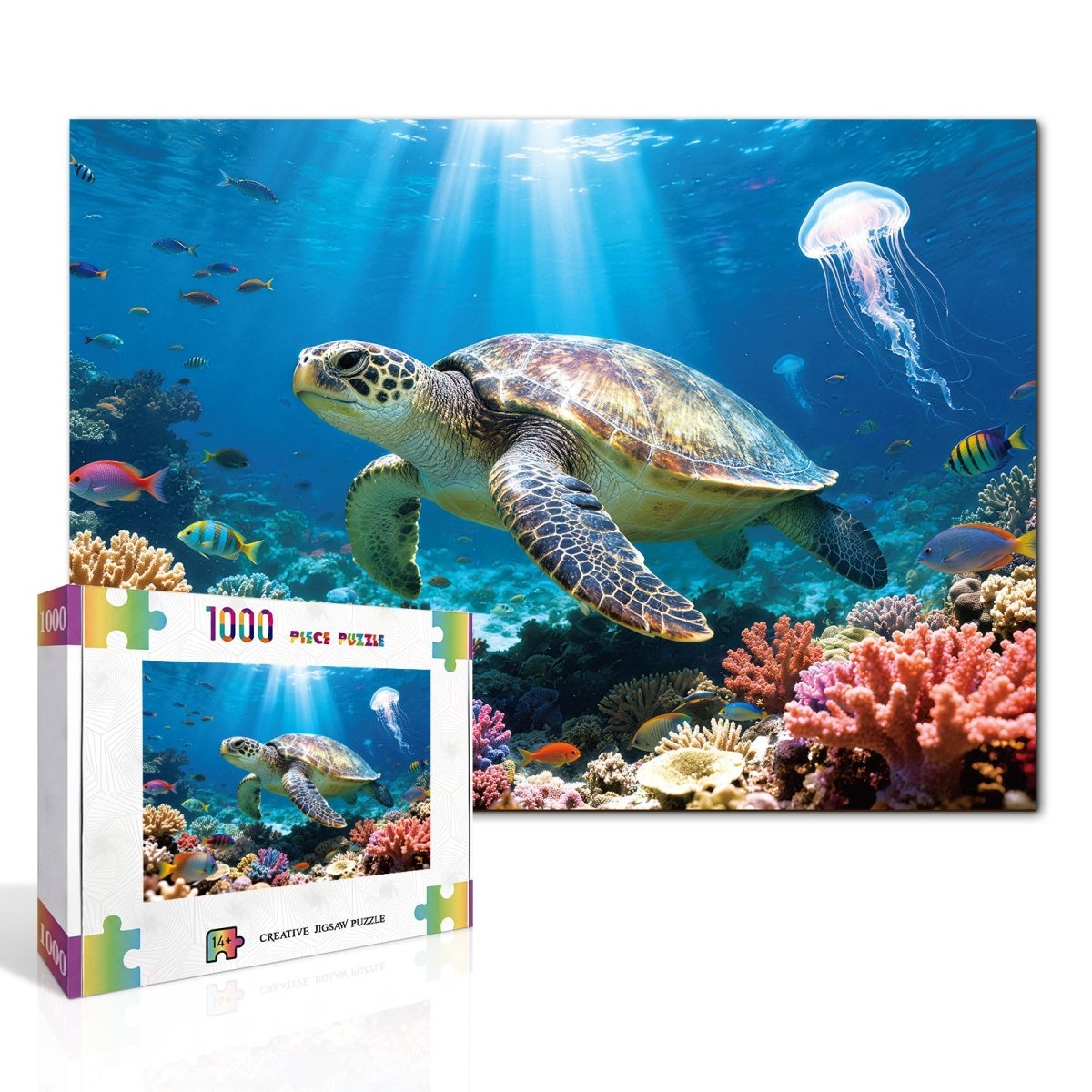 Artistic 1000 - Piece Cardboard Jigsaw Puzzle - The Sea Turtle of Light - KAAYEE Puzzle
