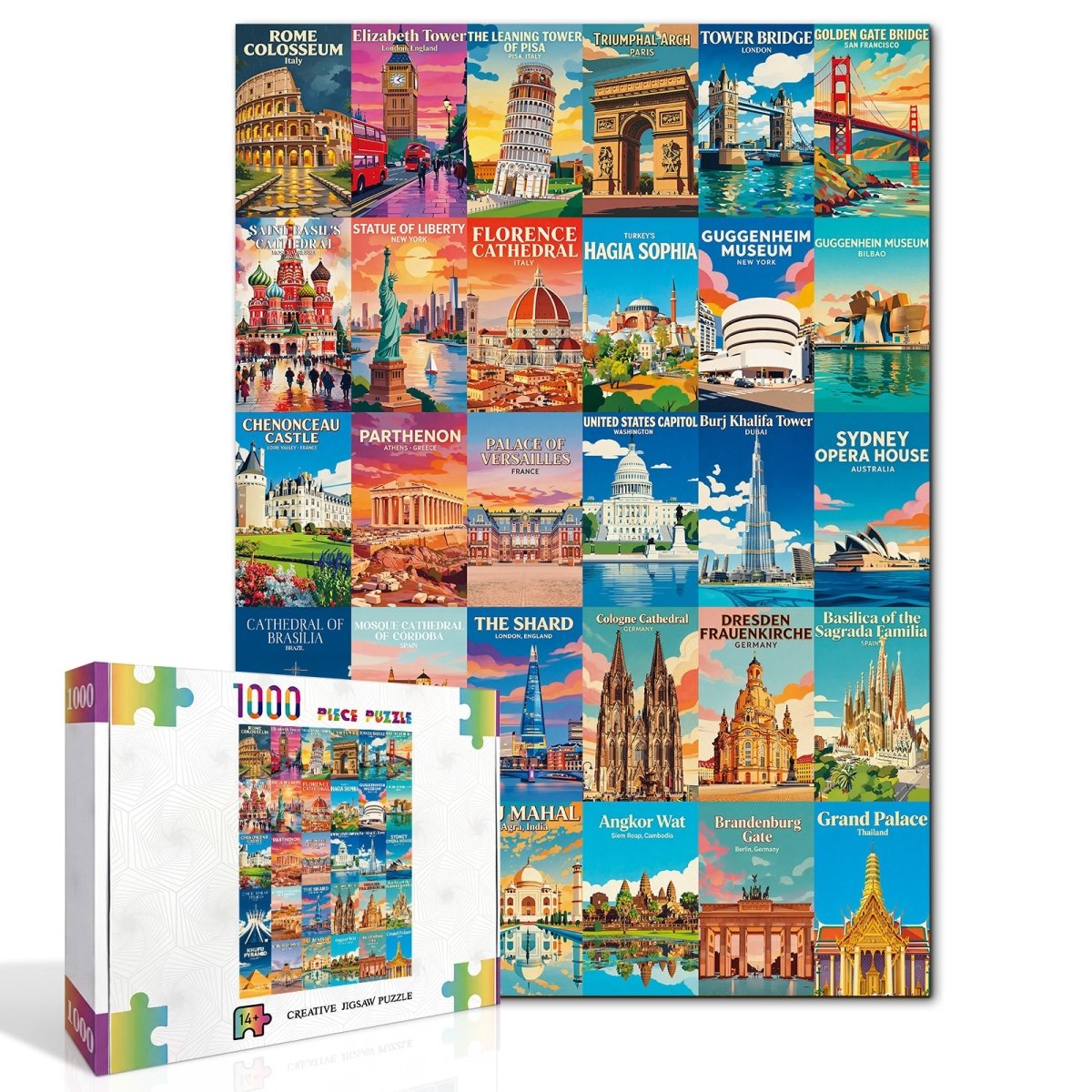 Artistic 1000 - Piece Cardboard Jigsaw Puzzle - World Architectural Wonders - KAAYEE Puzzle
