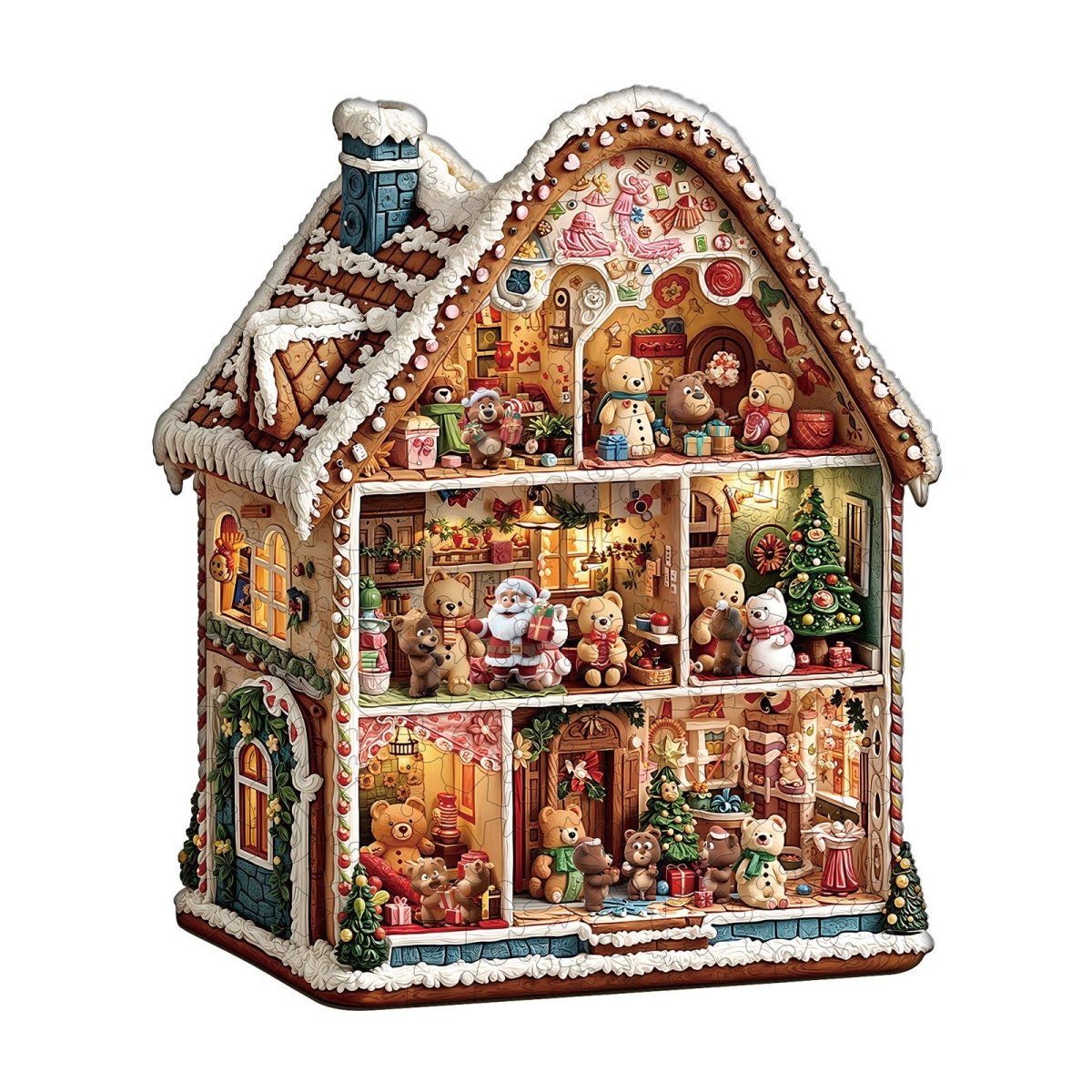 Bear’s House – Christmas Wooden Jigsaw Puzzle - KAAYEE Puzzle
