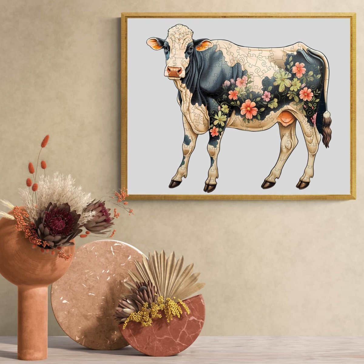 Black and White Dairy Cattle Wooden Jigsaw Puzzle - KAAYEE Puzzle