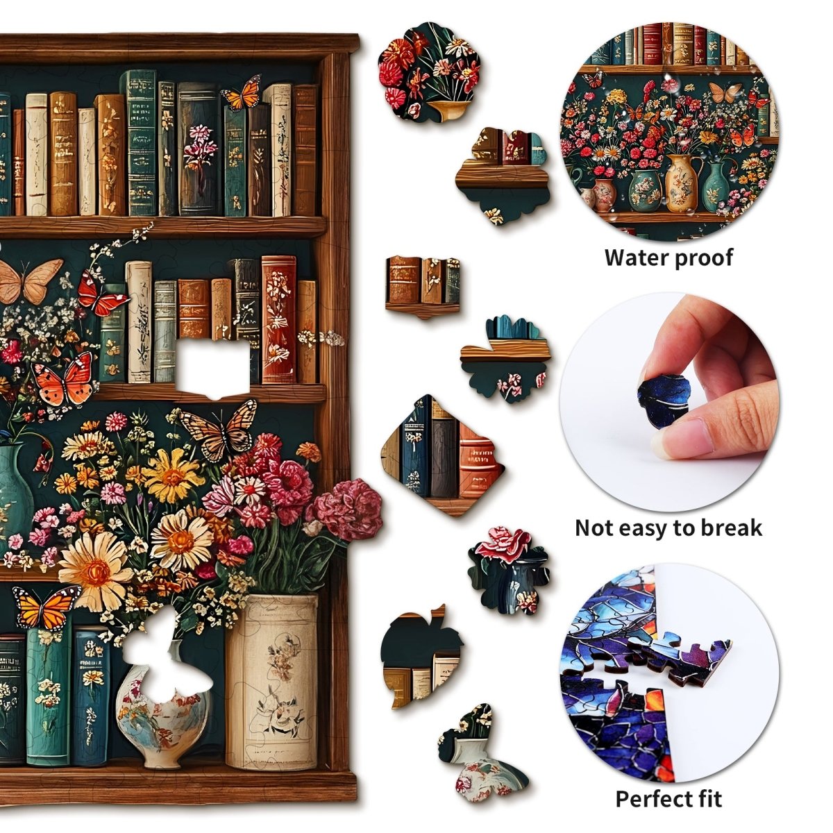 Bookshelf Flower Wooden Jigsaw Puzzle - KAAYEE Puzzle