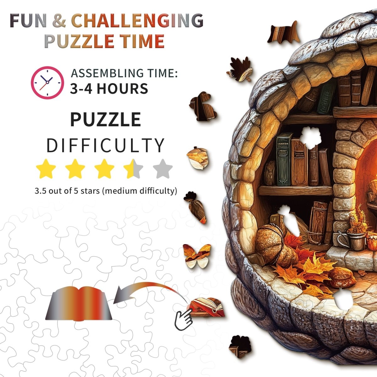 Bunny in the Booklight Wooden Jigsaw Puzzle - KAAYEE Puzzle