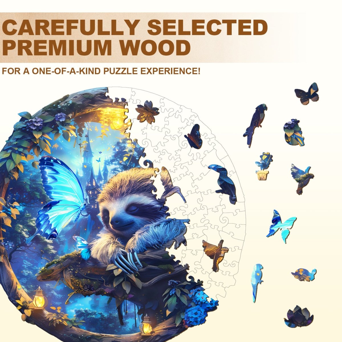 Butterfly and Sloth - 2 Wooden Jigsaw Puzzle - KAAYEE Puzzle