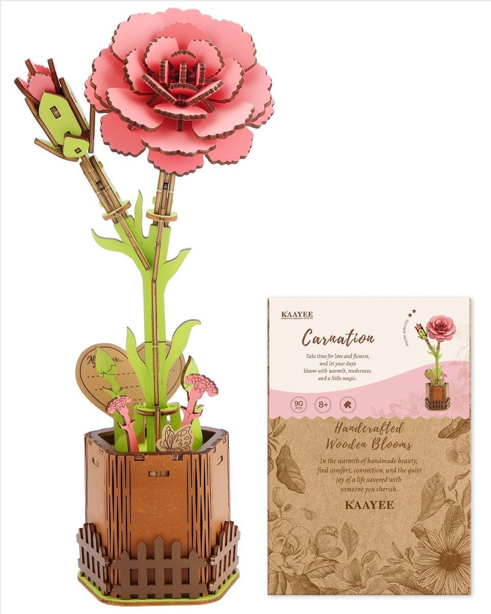 Carnation DIY Wooden Flower - KAAYEE Puzzle