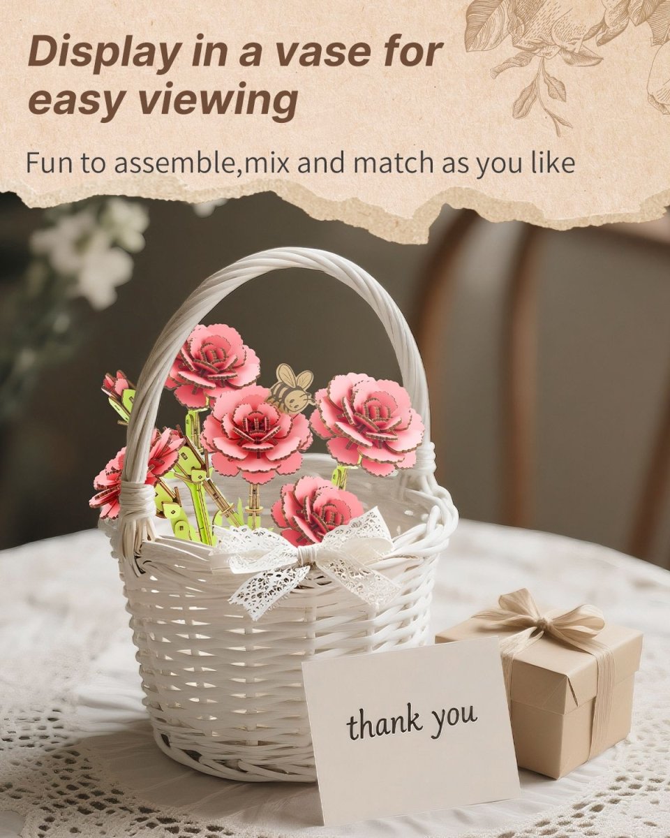 Carnation DIY Wooden Flower - KAAYEE Puzzle