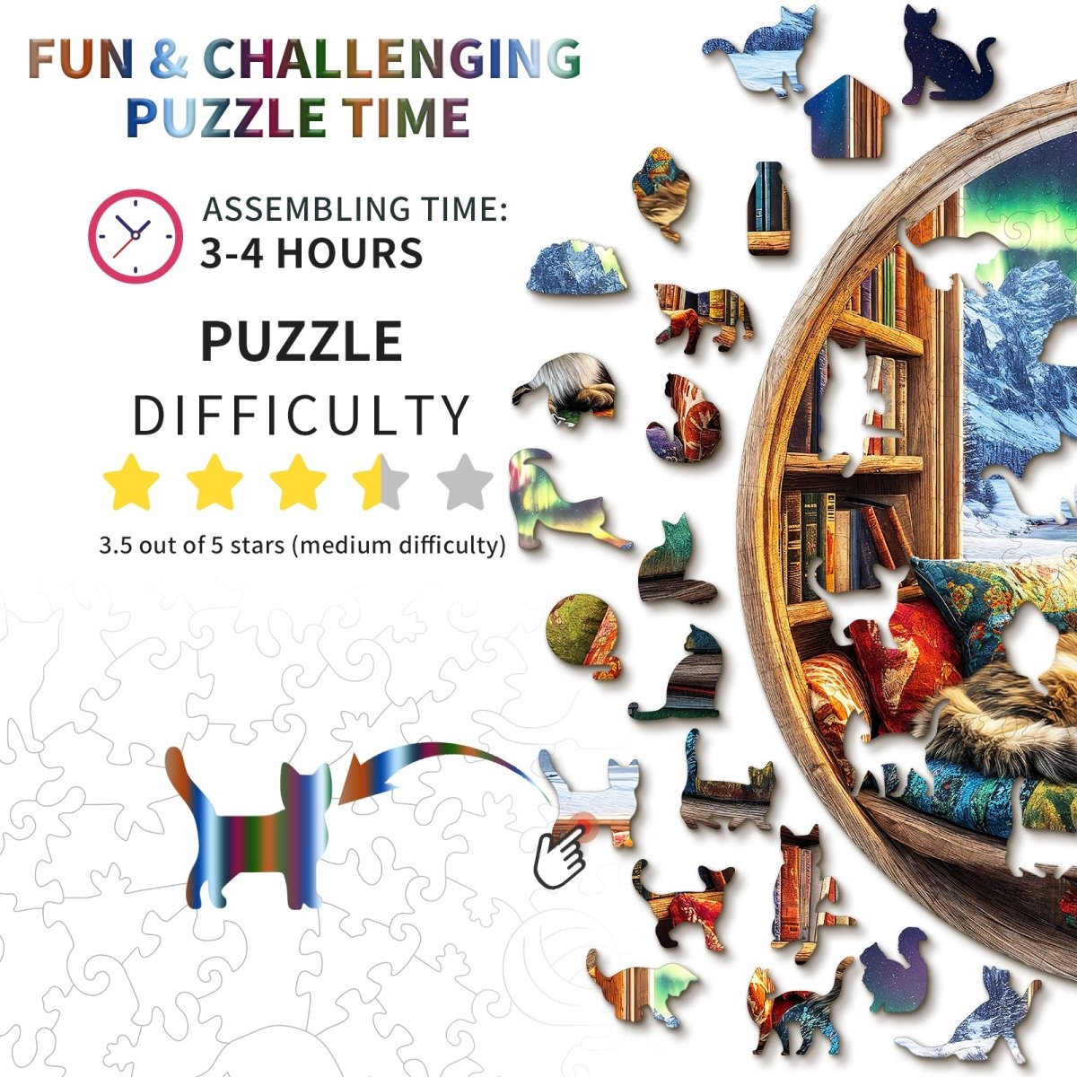 Cat and Bookstore Wooden Jigsaw Puzzle - KAAYEE Puzzle