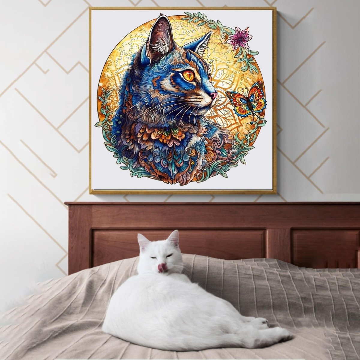 Cat and Butterfly Wooden Jigsaw Puzzle - KAAYEE Puzzle
