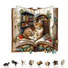Cat in the book Wooden Jigsaw Puzzle - KAAYEE Puzzle