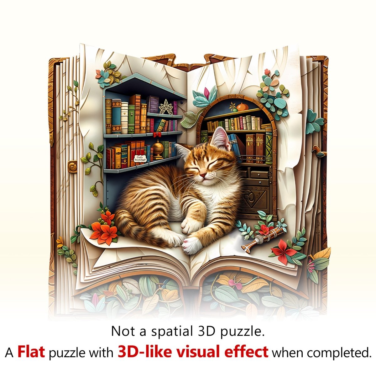 Cat in the book Wooden Jigsaw Puzzle - KAAYEE Puzzle