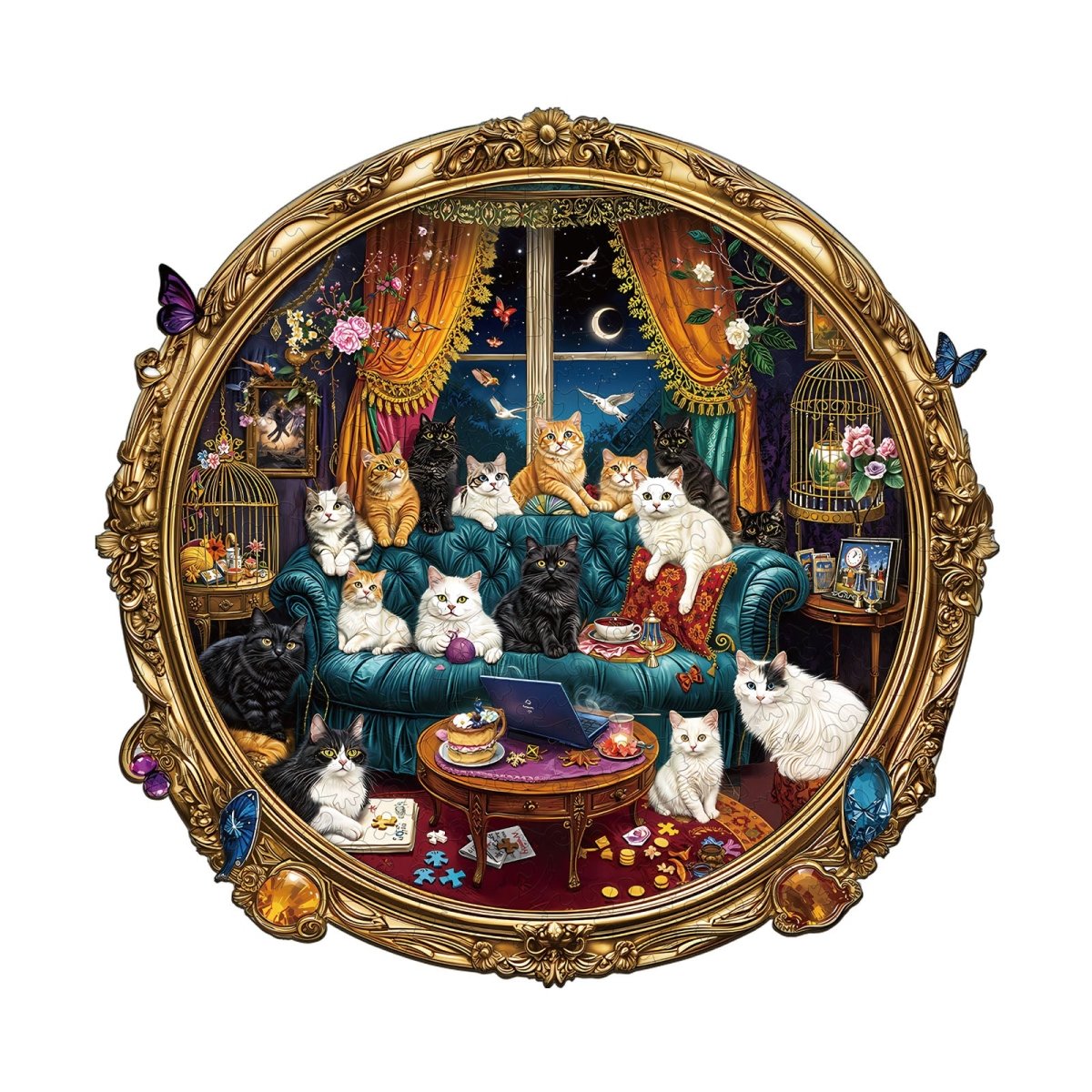 Cat Party Night Wooden Jigsaw Puzzle - KAAYEE Puzzle