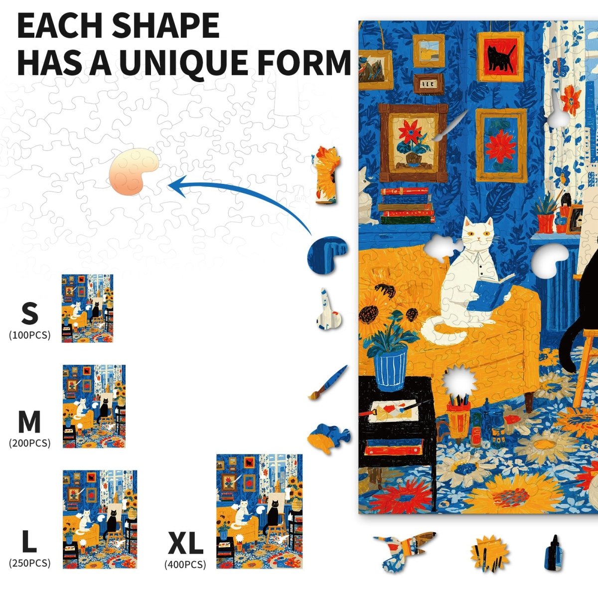 Cats Art Studio Wooden Jigsaw Puzzle - KAAYEE Puzzle