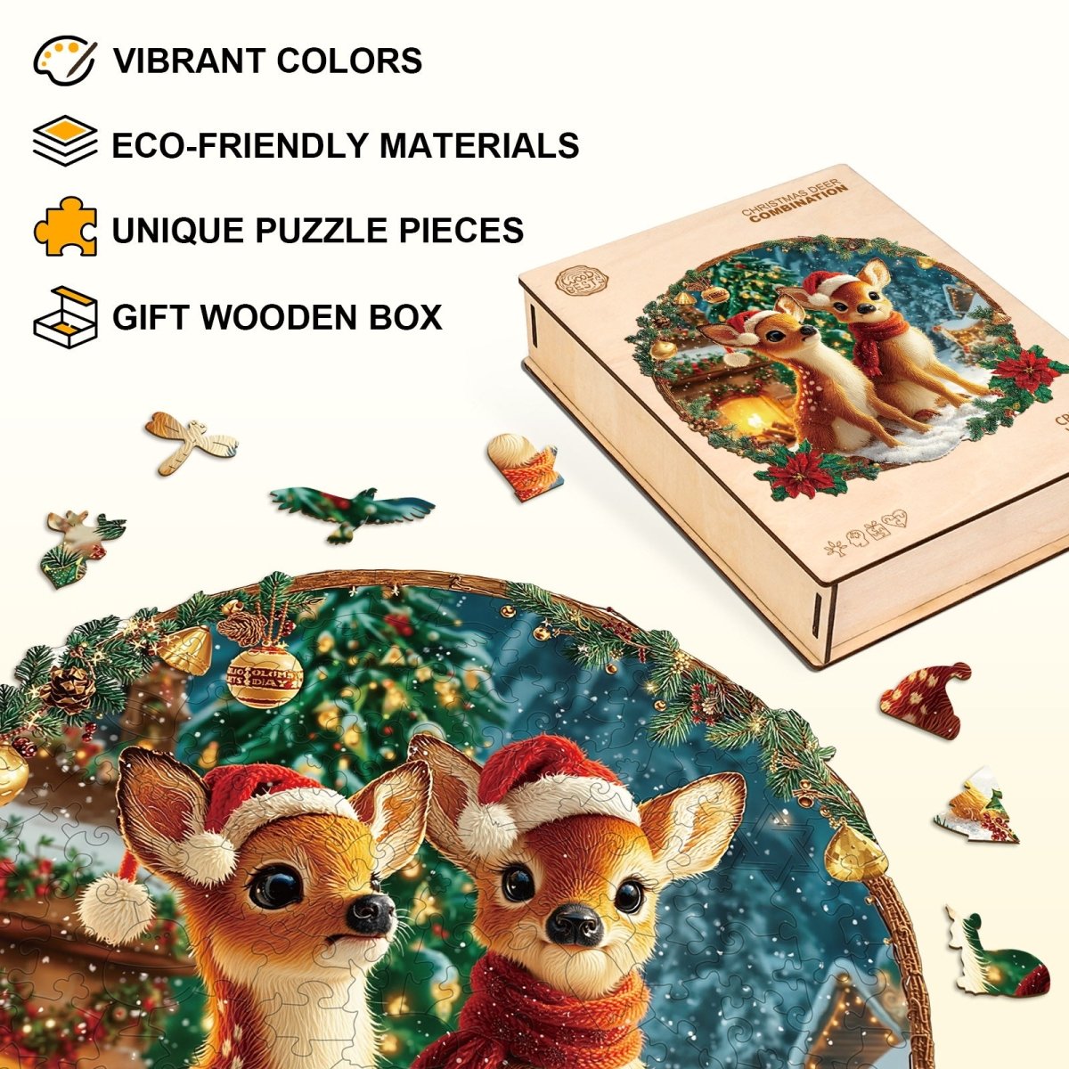 Christmas Deer Combination Wooden Jigsaw Puzzle - KAAYEE Puzzle