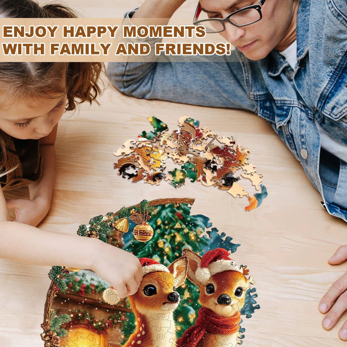 Christmas Deer Combination Wooden Jigsaw Puzzle - KAAYEE Puzzle