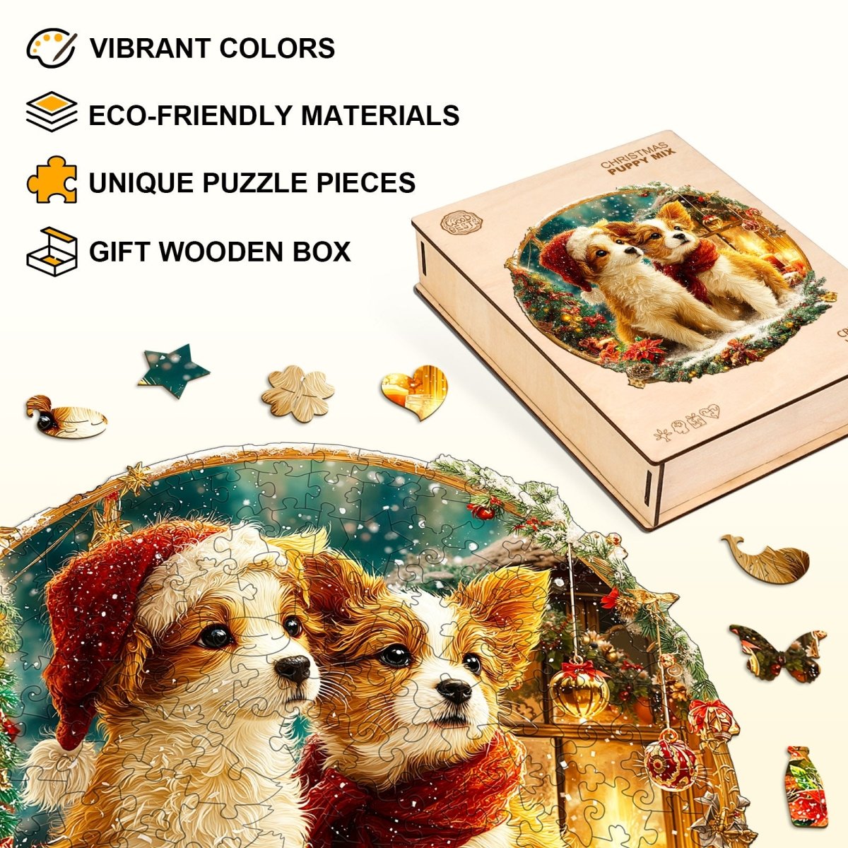 Christmas Puppy Mix Wooden Jigsaw Puzzle - KAAYEE Puzzle