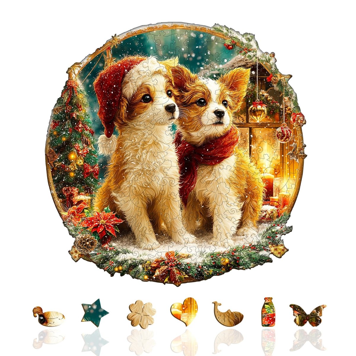 Christmas Puppy Mix Wooden Jigsaw Puzzle - KAAYEE Puzzle