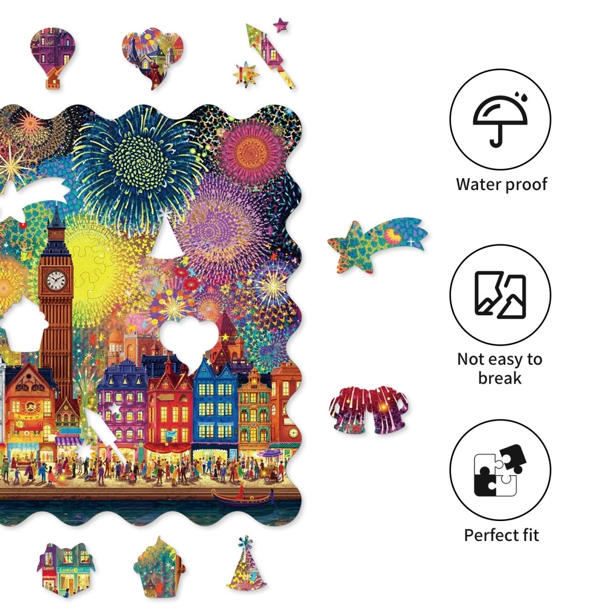 City of Fireworks Wooden Jigsaw Puzzle - KAAYEE Puzzle