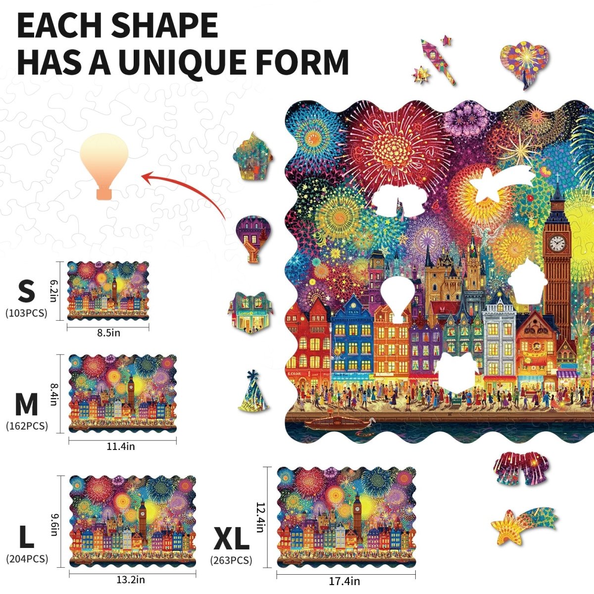 City of Fireworks Wooden Jigsaw Puzzle - KAAYEE Puzzle