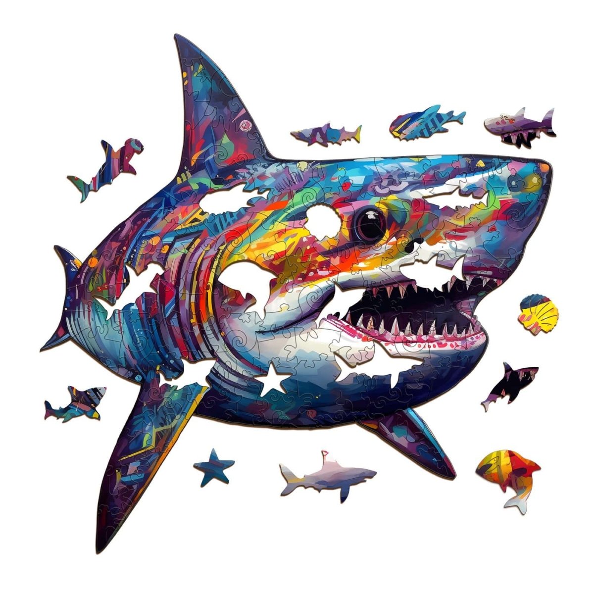 Colored Shark Wooden Jigsaw Puzzle - KAAYEE Puzzle