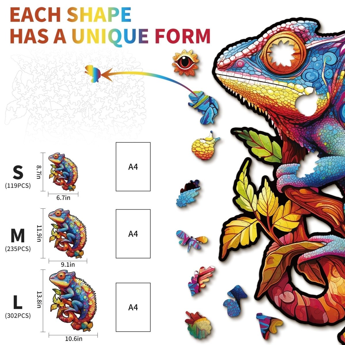 Colorful Chameleon Wooden Jigsaw Puzzle - KAAYEE Puzzle