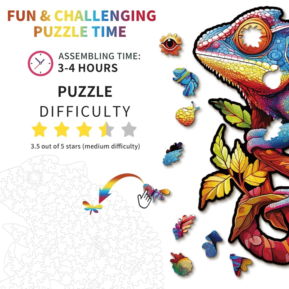 Colorful Chameleon Wooden Jigsaw Puzzle - KAAYEE Puzzle