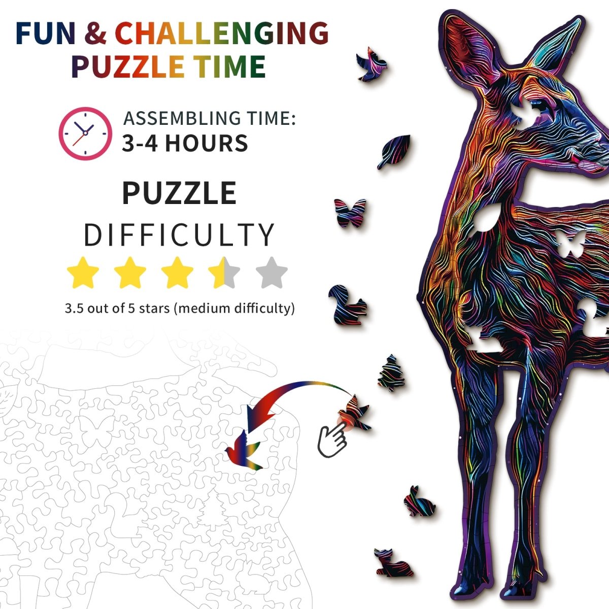 Colorful Deer Wooden Jigsaw Puzzle - KAAYEE Puzzle