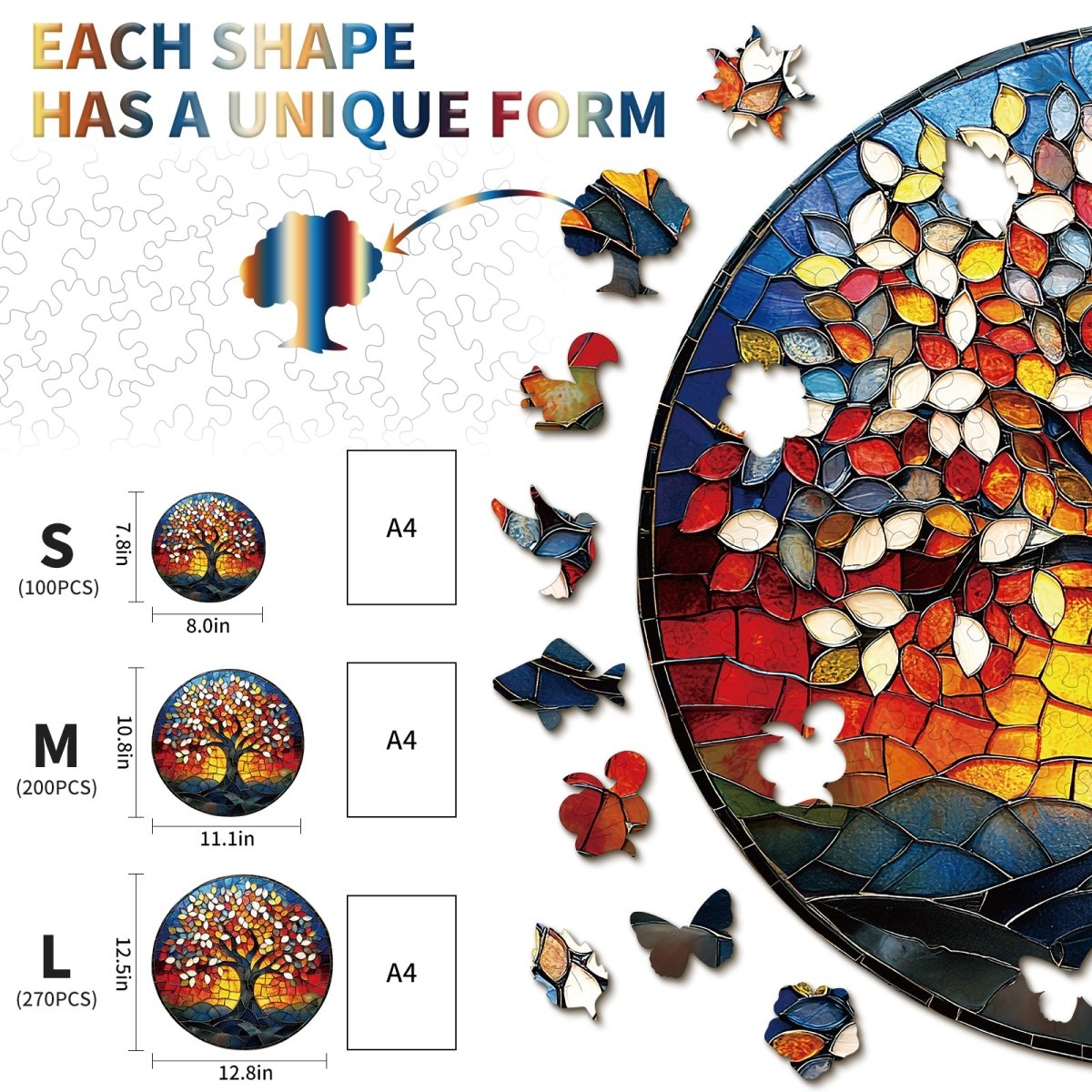 Colorful Glass Tree of Life Wooden Jigsaw Puzzle - KAAYEE Puzzle