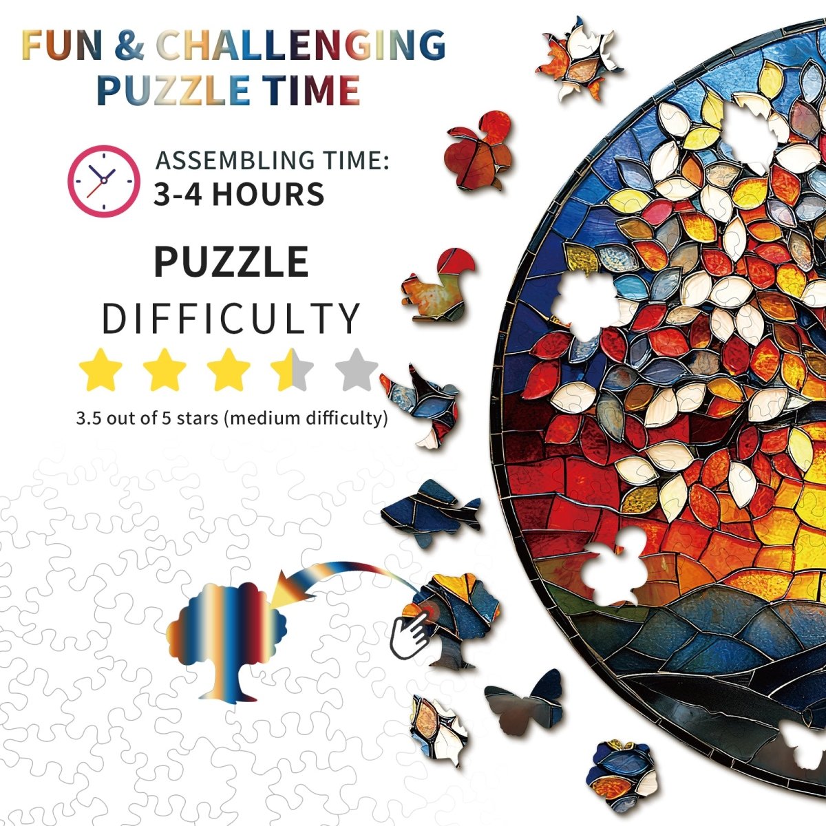 Colorful Glass Tree of Life Wooden Jigsaw Puzzle - KAAYEE Puzzle