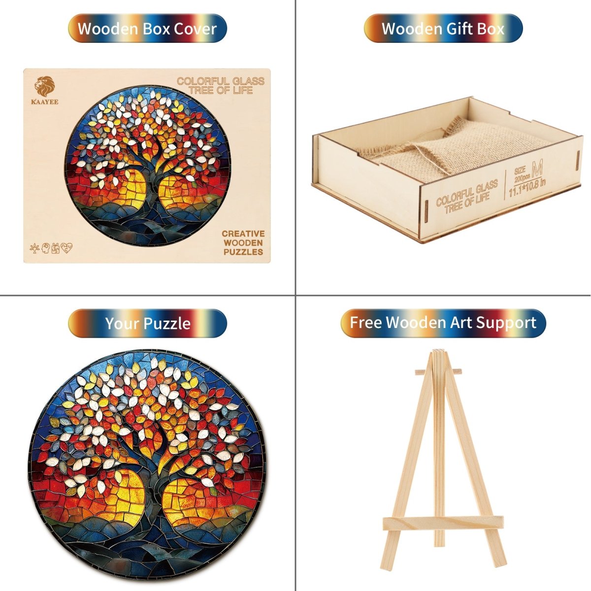 Colorful Glass Tree of Life Wooden Jigsaw Puzzle - KAAYEE Puzzle