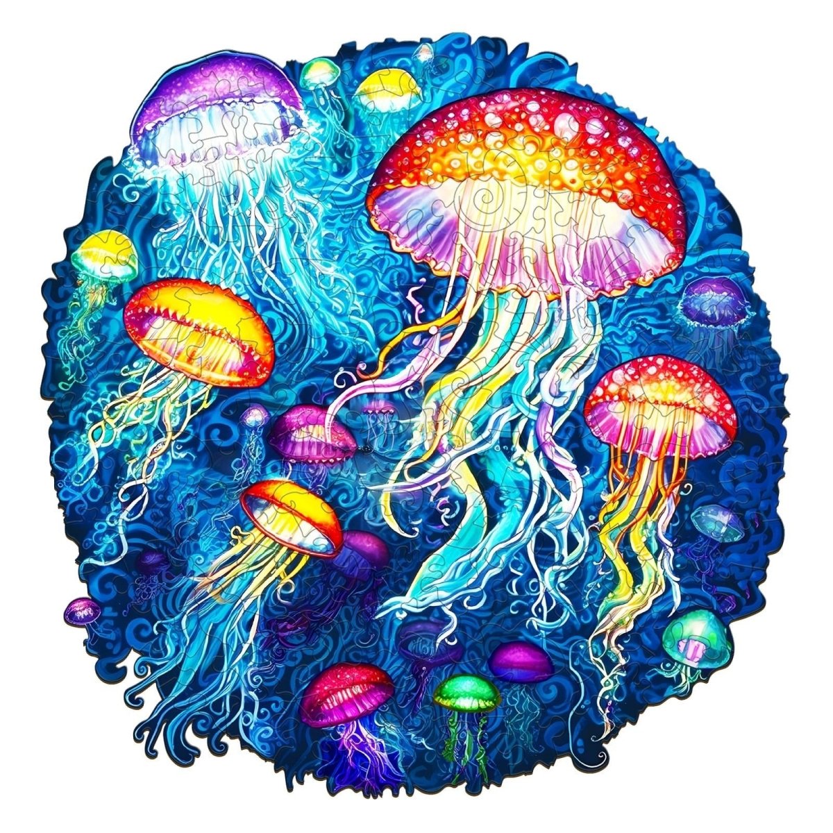 colorful jellyfish Wooden Jigsaw Puzzle - KAAYEE Puzzle