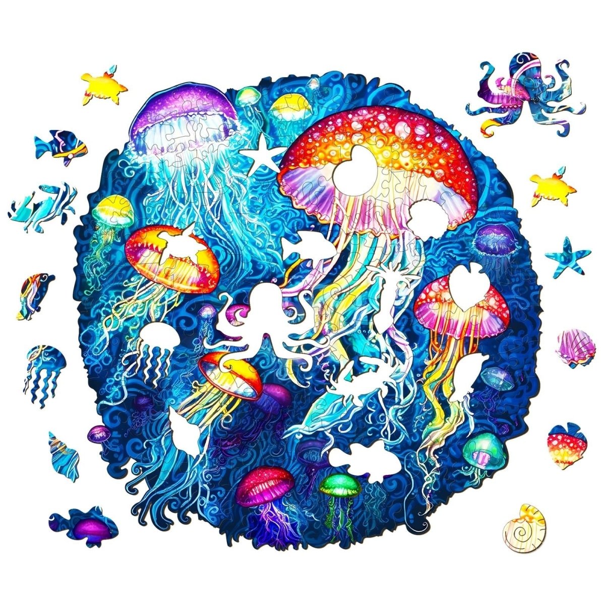 colorful jellyfish Wooden Jigsaw Puzzle - KAAYEE Puzzle