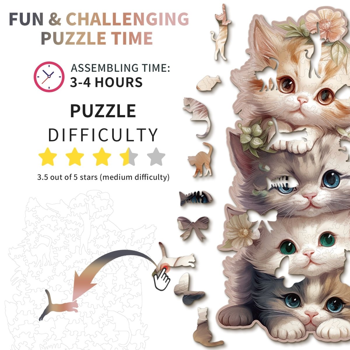 Cute Kitten Wooden Jigsaw Puzzle - KAAYEE Puzzle