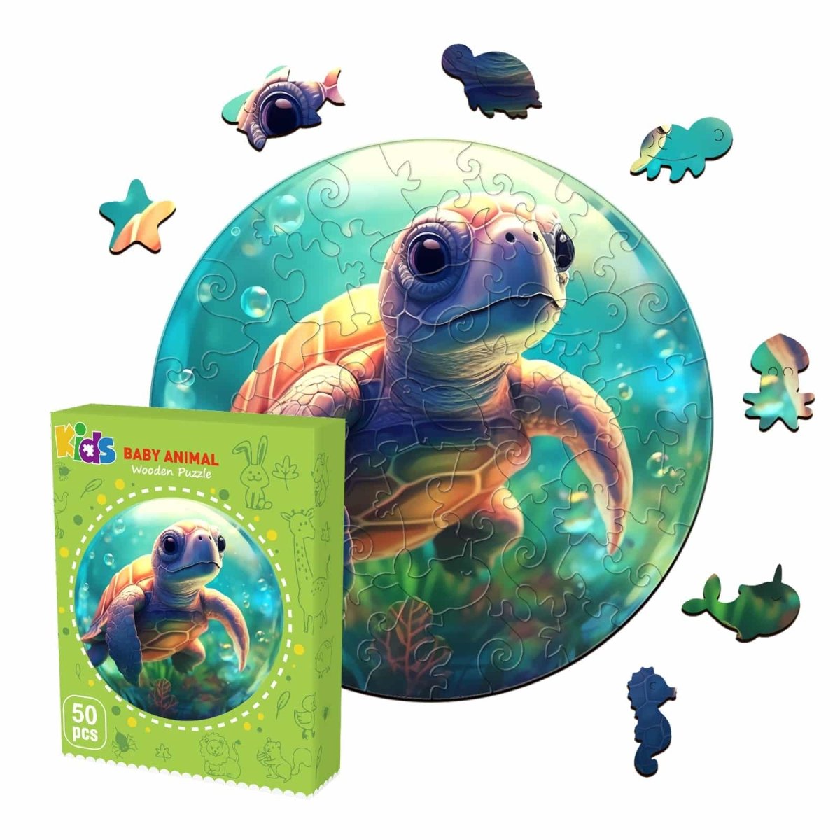 Cute Sea Turtle Wooden Jigsaw Puzzle - KAAYEE Puzzle