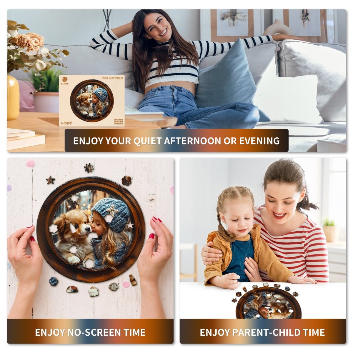 dog and child Wooden Jigsaw Puzzle - KAAYEE Puzzle