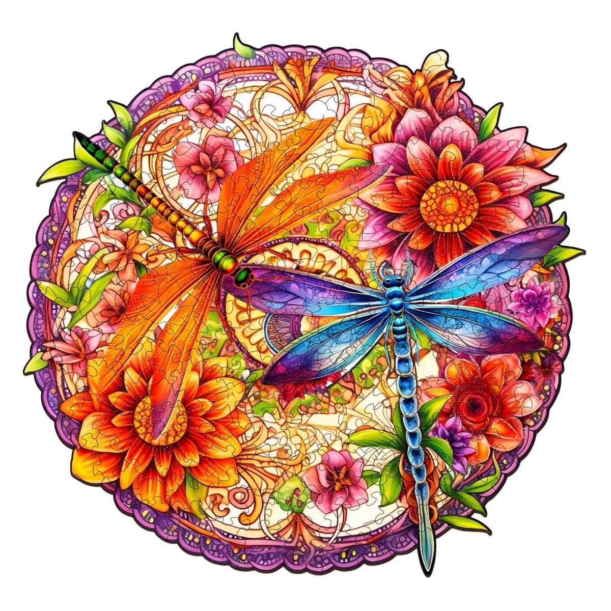 Dragonflies and Flowers Wooden Jigsaw Puzzle - KAAYEE Puzzle