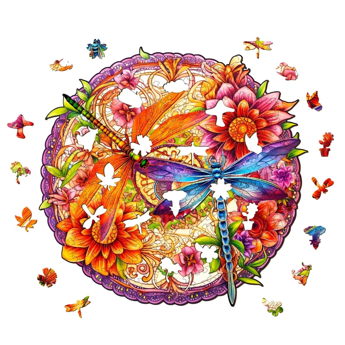 Dragonflies and Flowers Wooden Jigsaw Puzzle - KAAYEE Puzzle