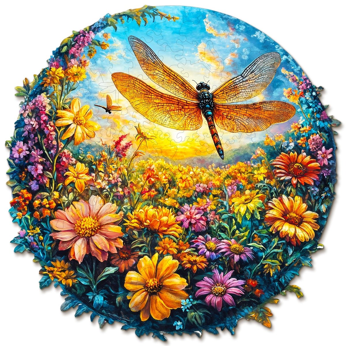 Dragonfly and Flowers Wooden Jigsaw Puzzle - KAAYEE Puzzle